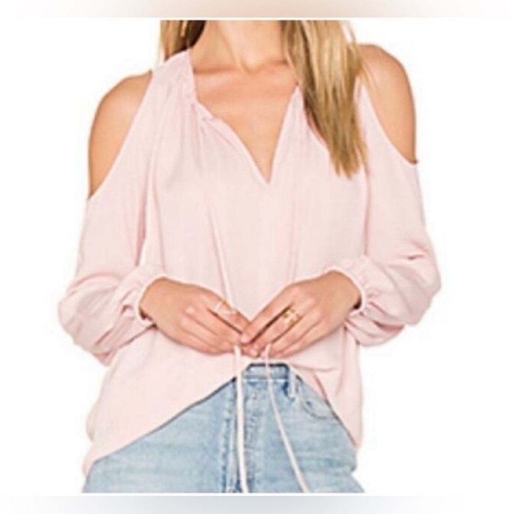 Amanda Uprichard Blush Pink Cold-Shoulder V-Neck Top
